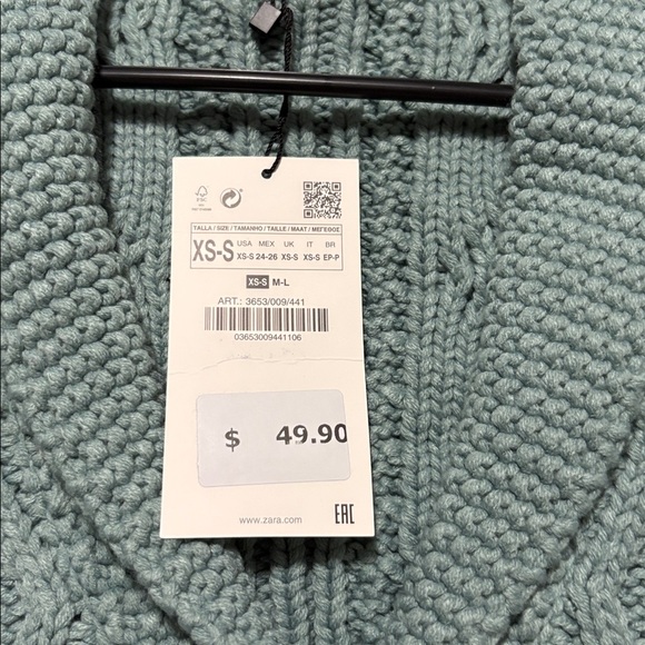 Zara Women's Cable Knit Cardigan Vest Size XS-SM in Blue/Green color - Picture 7 of 7